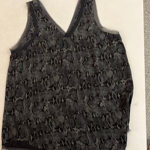 Gray snakeskin print top with chiffon neck and sleeve detail